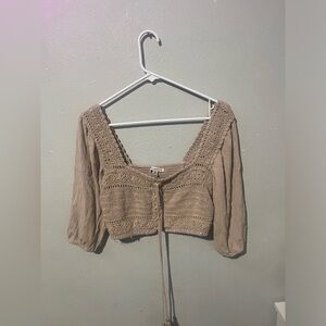 American Eagle‎ Peasant Blouse XS Dainty Crochet Edge Ribbon Ties Boho